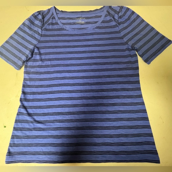 TALBOT’S LADIES ROYAL BLUE/BLACK STRIPE SHORT  SLEEVE  T-SHIRT SIZE PETITE XL - Picture 1 of 6